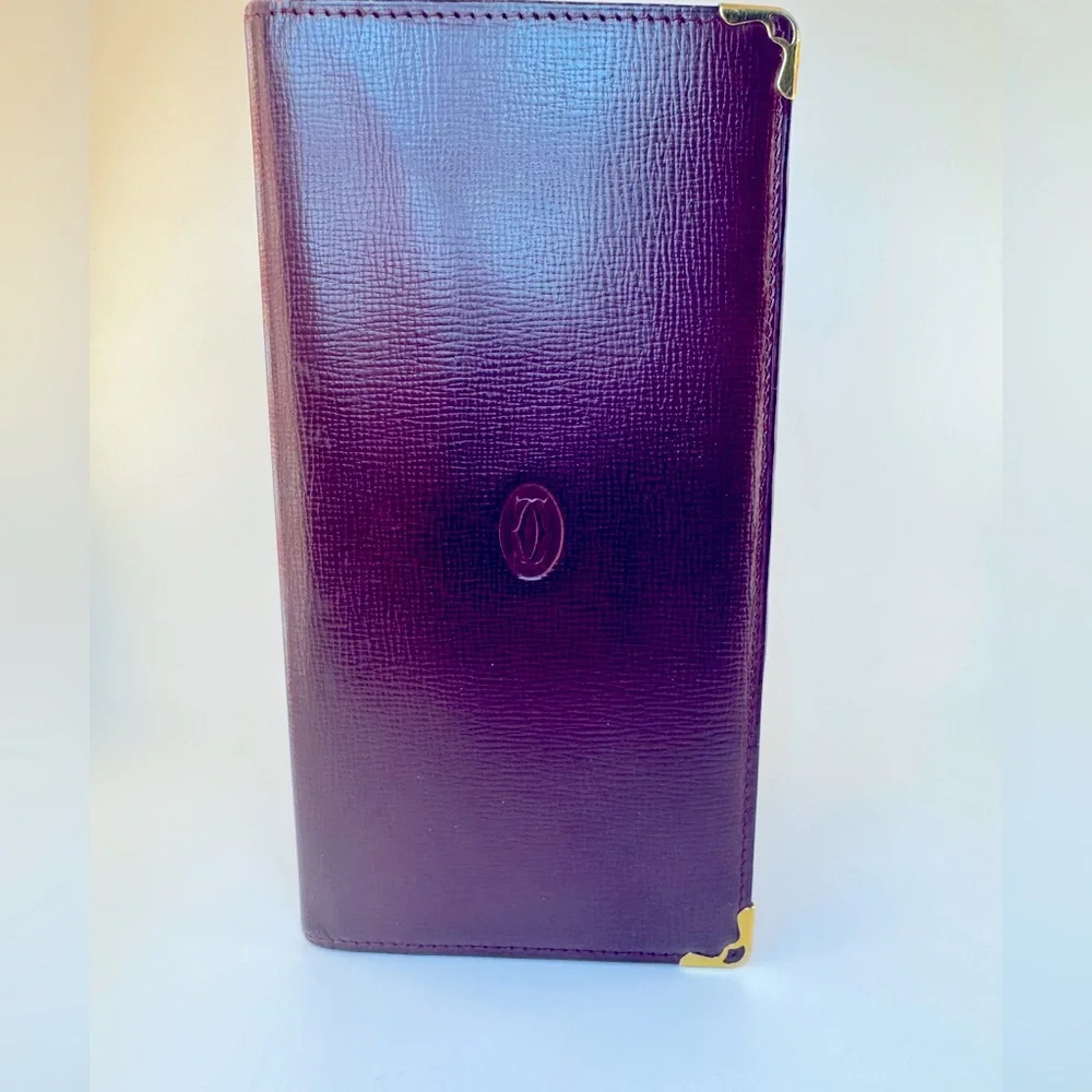 Cartier Wallet Long Bifold Wallet Must de Cartier Burgundy Gold Corners Vintage - Picture 16 of 16